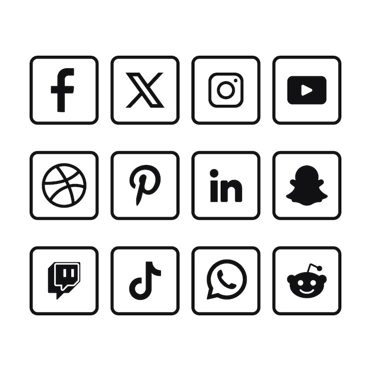Kostenlose Vektor set aus schwarzen social-media-logos mit neuem x-logo