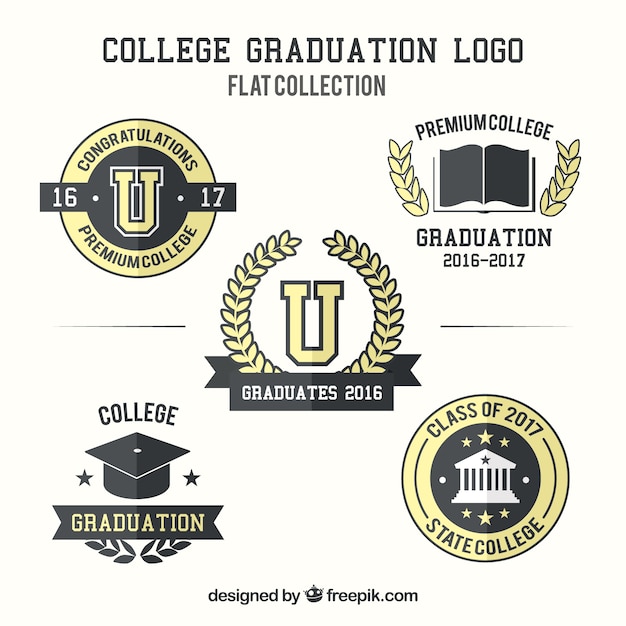 Set aus schwarzen und gelben graduierung logos