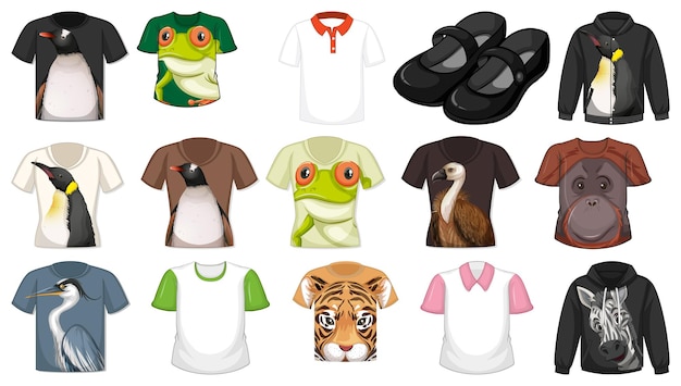 Set aus verschiedenen hemden und accessoires mit tiermustern