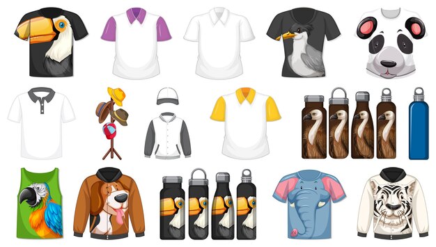 Set aus verschiedenen Hemden und Accessoires mit Tiermustern