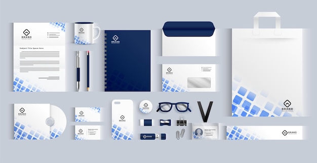 Kostenloser Vektor set aus weißem und blauem firmenbriefpapier-banner für branding-vektor