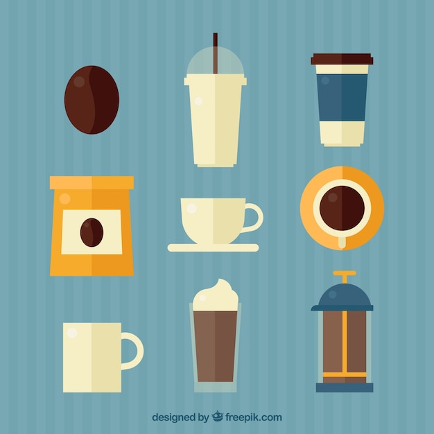 Kostenloser Vektor set kaffee objekte in flaches design