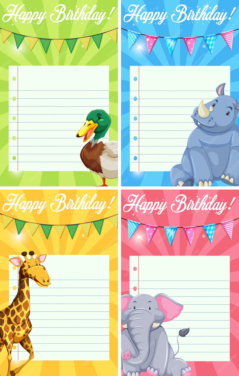 Set tierische alles gute zum geburtstagkarten Kostenlose Vektor
