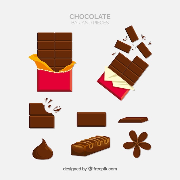 Set verschiedene schokoladensüßigkeiten Premium Vektoren