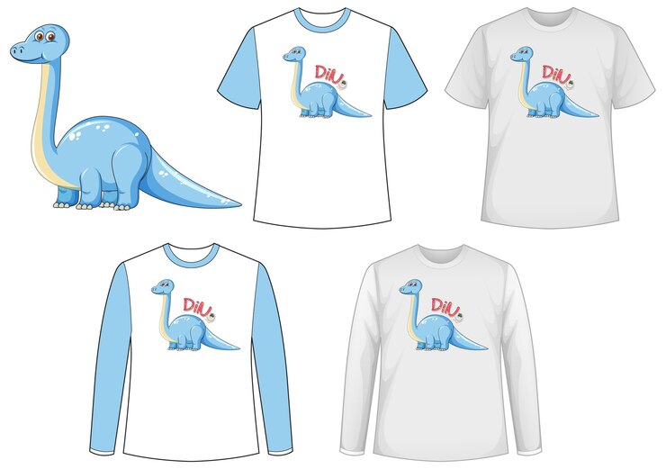 Kostenlose Vektor set verschiedene t-shirts mit dinosauriern