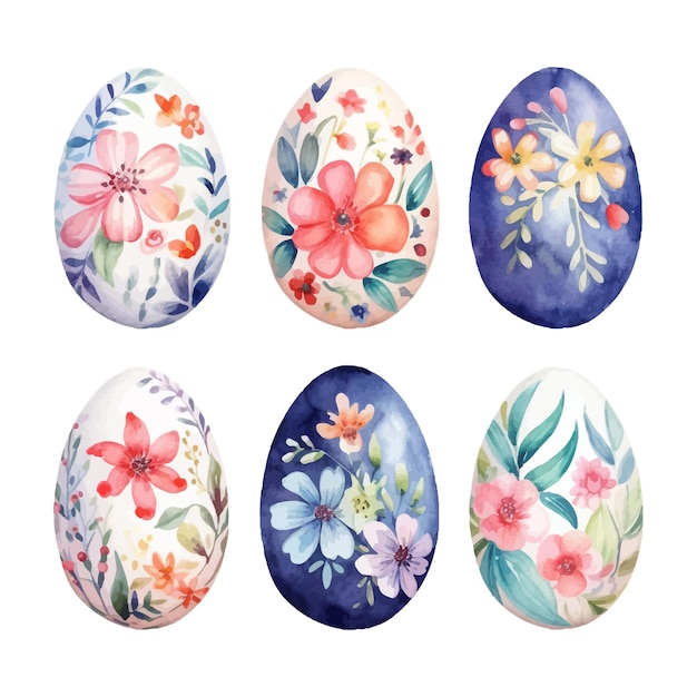 Kostenloser Vektor set von aquarell-ostern-boho-eiern mit blumen-design ostern-frühlings-kollektion