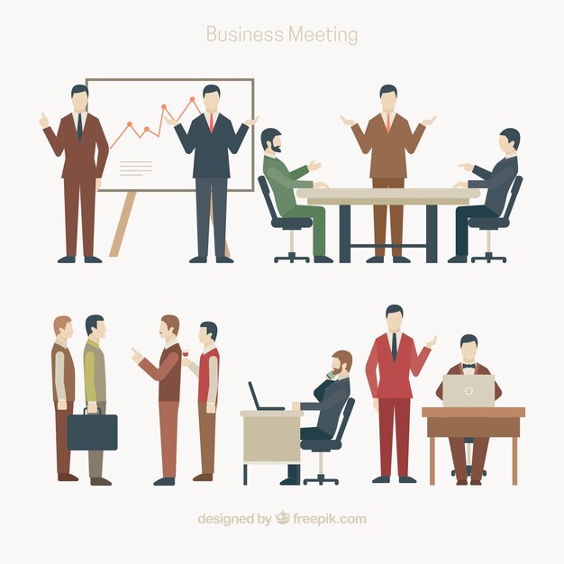 Set von Business-Meeting Szenen in flaches Design