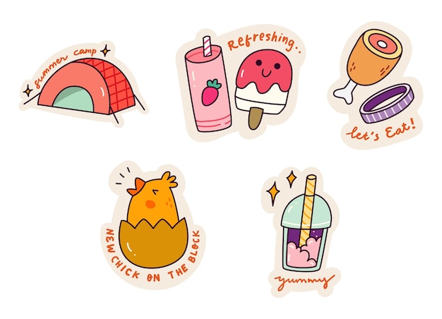 Set von Cartoon Kawaii-Aufklebern