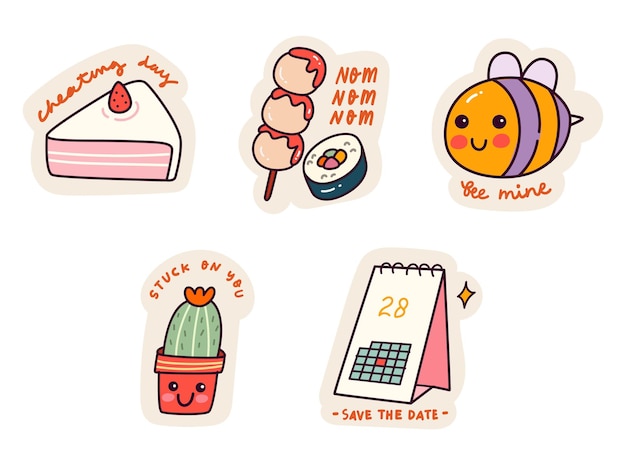Set von Cartoon Kawaii-Aufklebern