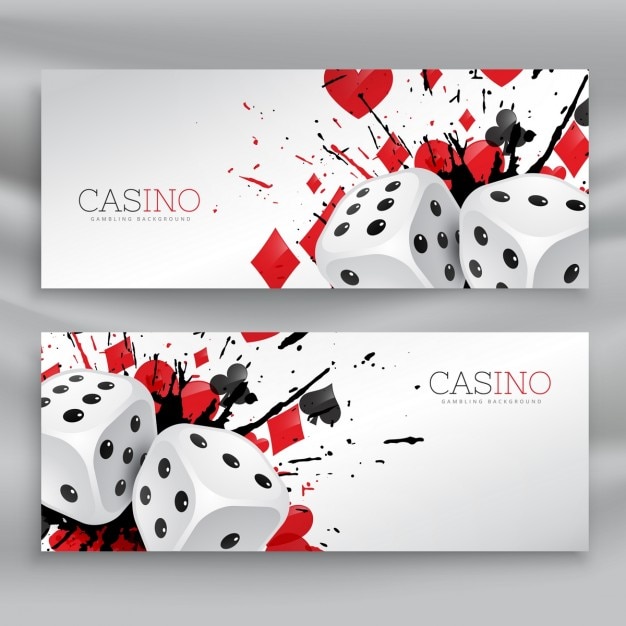 Set von casino-banner mit würfeln und abstrakte tinte spritzen