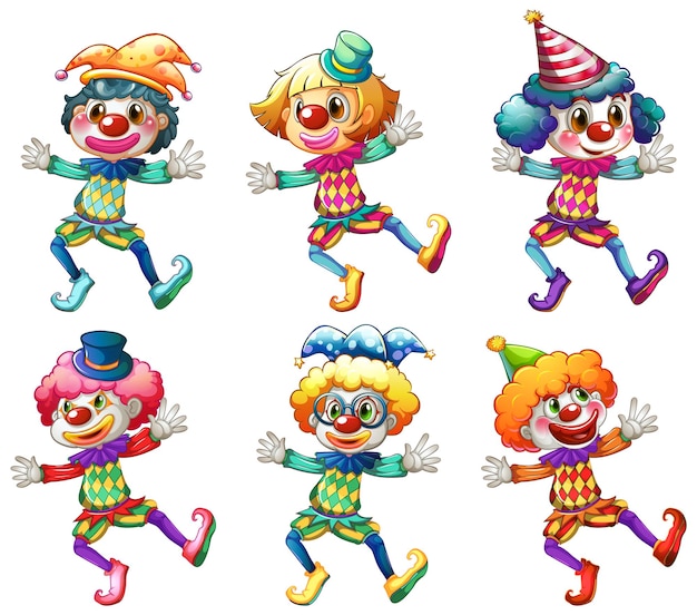 Kostenloser Vektor set von clown-zeichentrickfiguren