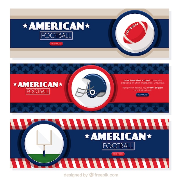 Kostenloser Vektor set von drei amerikanischen fußball-banner