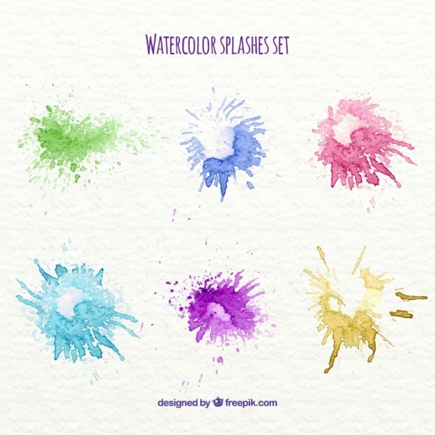 Kostenlose Vektor set von farbigen aquarell spritzer