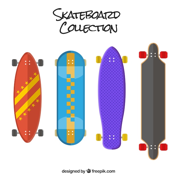 Set von farbigen Skateboards im flachen Design