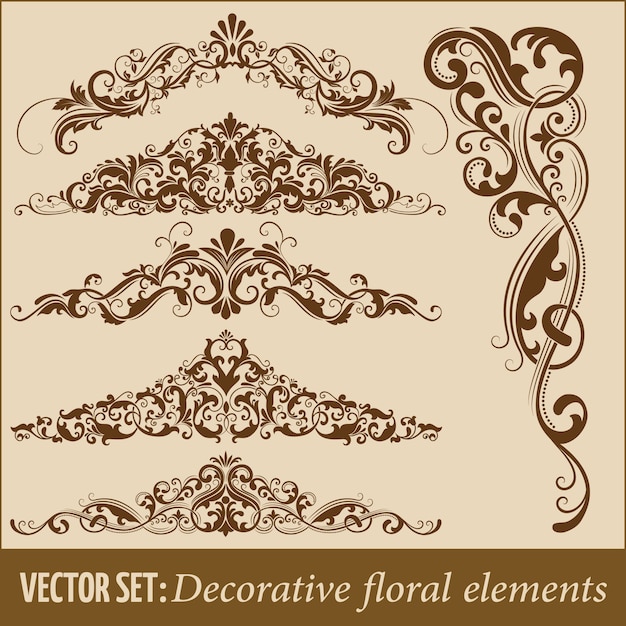 Set von hand gezeichnet dekorative vektor floralen elemente für design. seite dekoration element.