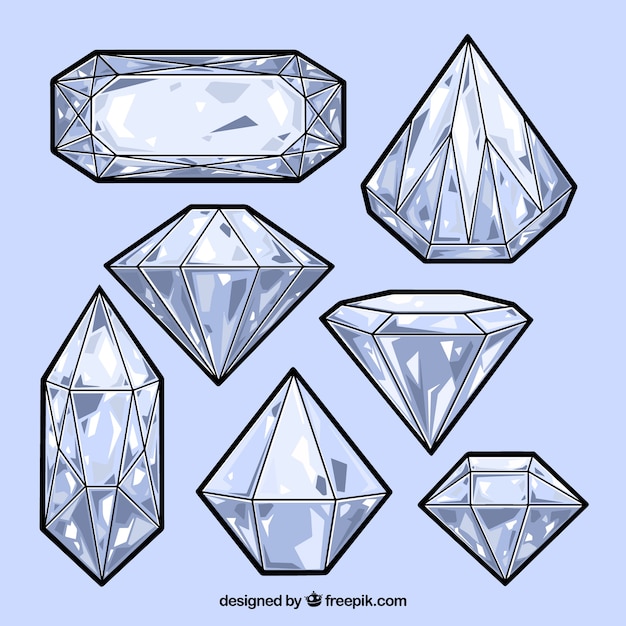 Kostenloser Vektor set von hand gezeichnet diamanten