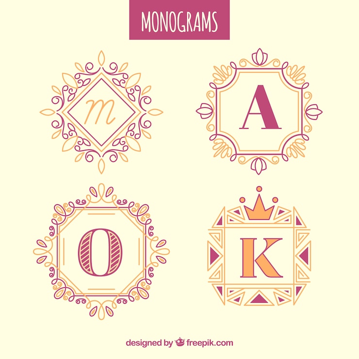 Kostenlose Vektor set von handgezeichneten farbigen monogrammen