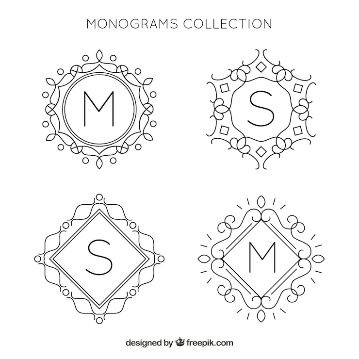 Kostenlose Vektor set von handgezeichneten ornamentalen monogramm