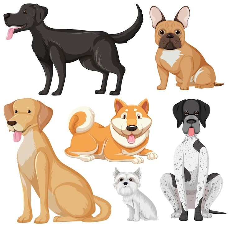 Kostenlose Vektor set von hund hunderassen cartoon