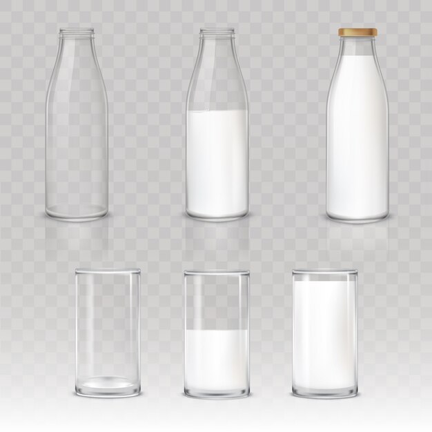 Set von Icons Gläser und Flaschen mit einer Milch