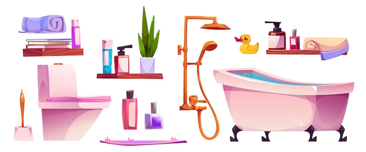 Kostenlose Vektor set von innenarchitekturelementen für das badezimmer