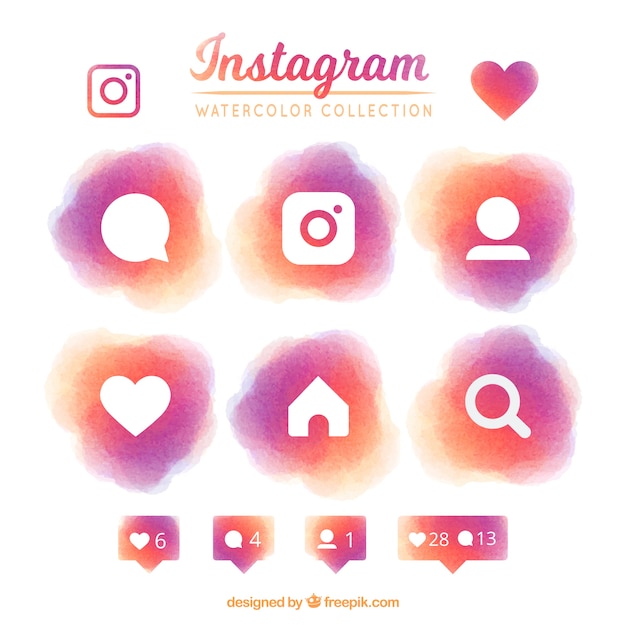 Kostenloser Vektor set von instagram aquarell icons