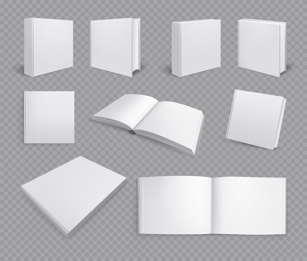 Set von isolierten Bücheralben realistische Bilder auf transparentem mit horizontalen Seiten malen Copybook