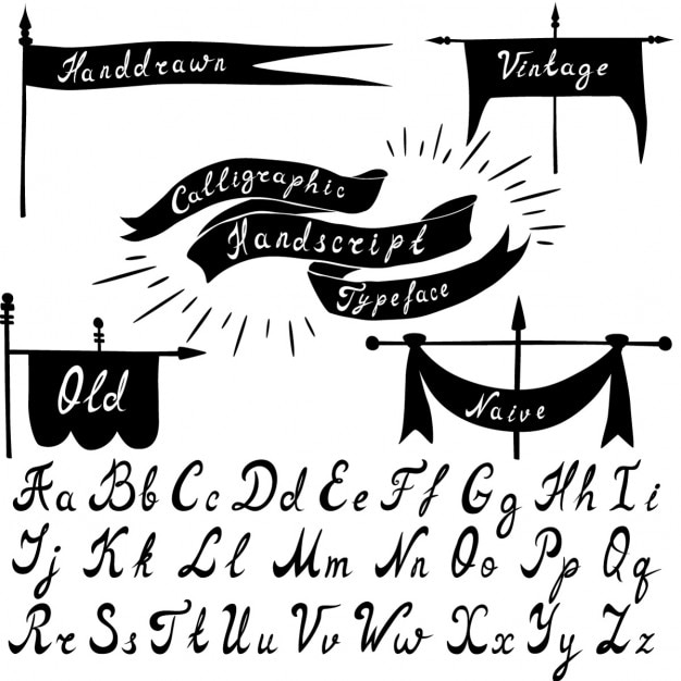 Kostenloser Vektor set von kalligraphischer schrift handdrawn und vintage-banner