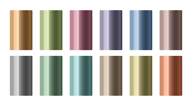 Kostenloser Vektor set von metallischen farbverläufen in verschiedenen farben