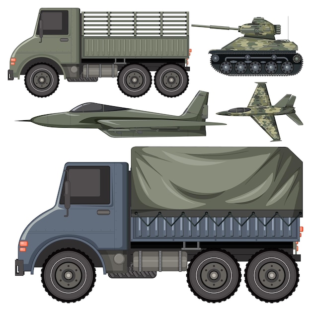 Set von militärfahrzeugen