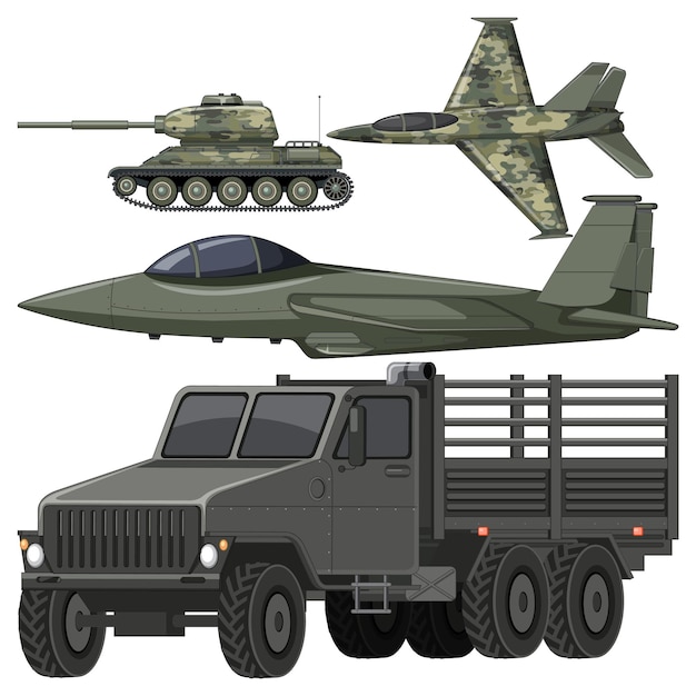 Kostenloser Vektor set von militärfahrzeugen