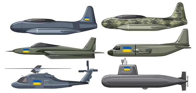 Kostenloser Vektor set von militärflugzeugen