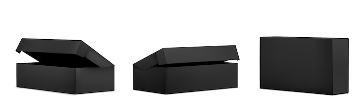 Kostenlose Vektor set von mockups aus schwarzen kartonkisten