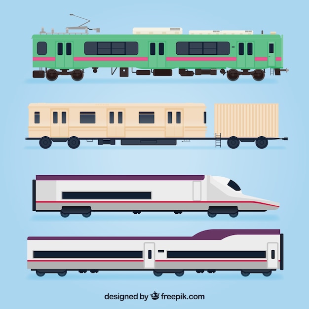 Kostenloser Vektor set von modernen und antiken zügen