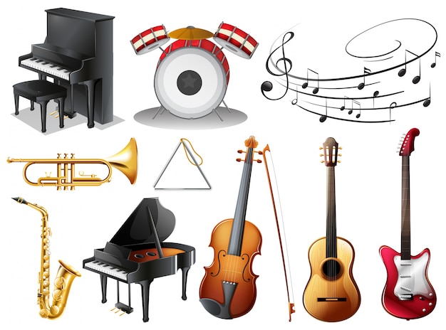 Set von Musikinstrumenten