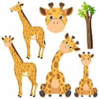 Kostenloser Vektor set von niedlichen giraffen-zeichentrickfiguren