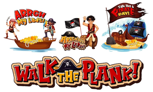 Set von piraten-comicfiguren
