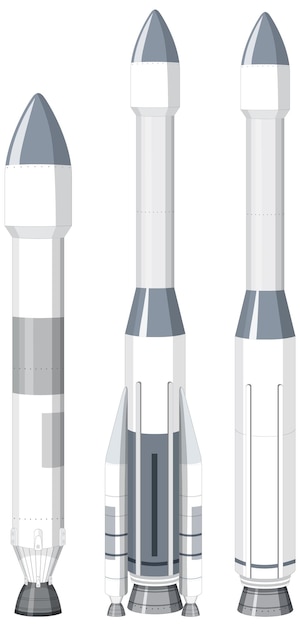 Kostenloser Vektor set von raketen und trägerraketen