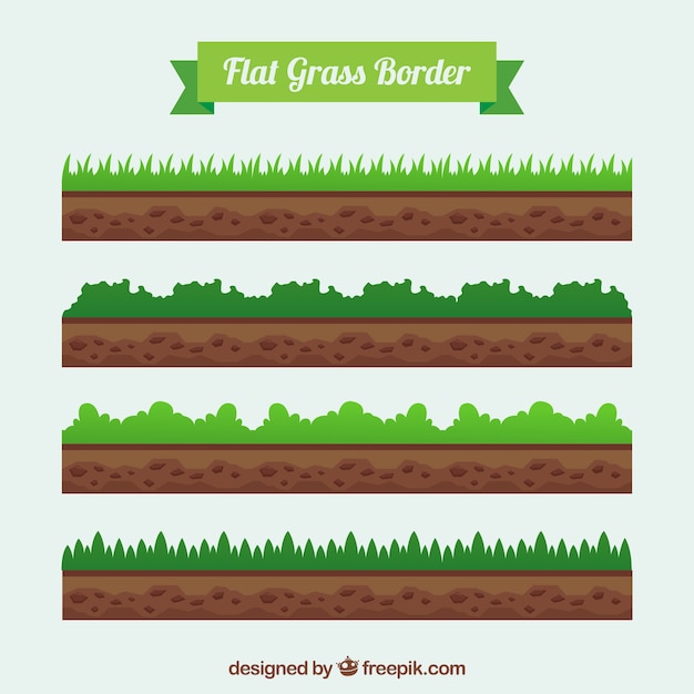 Kostenloser Vektor set von rasen und erde kanten in flacher bauform