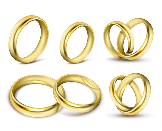 Set von realistischen Vektor-Illustrationen von Gold Hochzeit Ringe mit Schatten