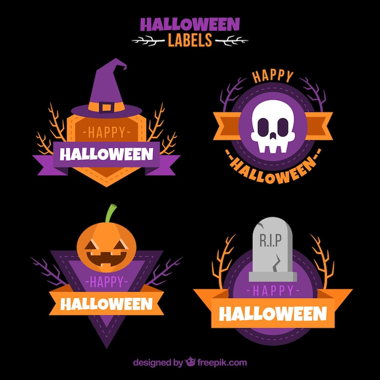 Kostenlose Vektor set von schönen flachen halloween aufkleber
