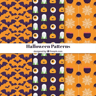 Set von sechs halloween-mustern in flachen design