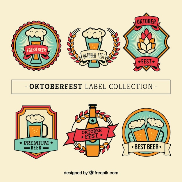 Set von sechs oktoberfest vintage aufkleber