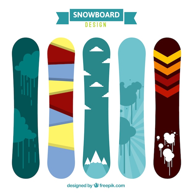 Set von Snowboards mit verschiedenen abstrakten Mustern