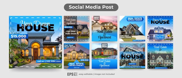 Set von Social-Media-Post-Vorlagen für die Immobilien- und Wohnungswerbung