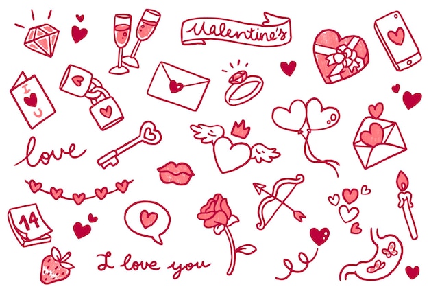 Kostenloser Vektor set von valentinstag-doodles