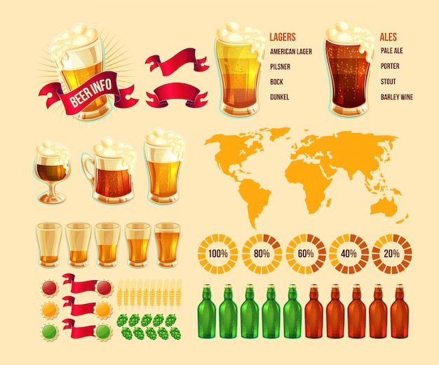 Kostenloser Vektor set von vektor-bier infografische elemente, symbole