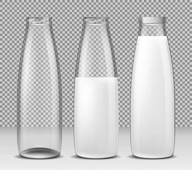 Set von Vektor isoliert Illustrationen, Icons, Glasflaschen für Milch und Milchprodukte