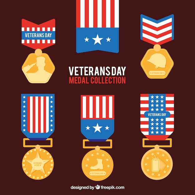 Set von veteranen tag flache logos