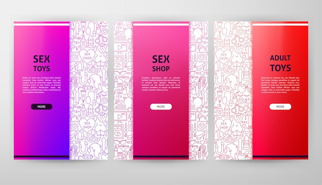 Sexspielzeug broschüre webdesign. vektor-illustration der umriss-website-fahne.
